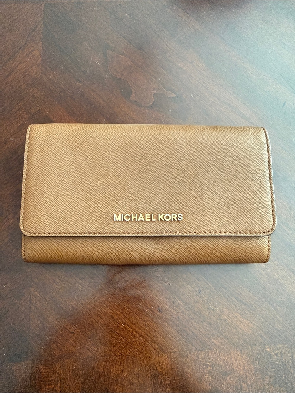 Michael Kors Brown Saffiano Leather Trifold Wallet